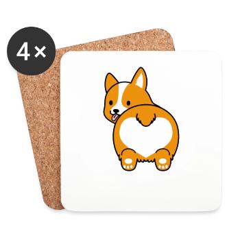 Chiot magnifique chien corgi moelleux - Dessous de verre (lot de 4) - blanc - Devant
