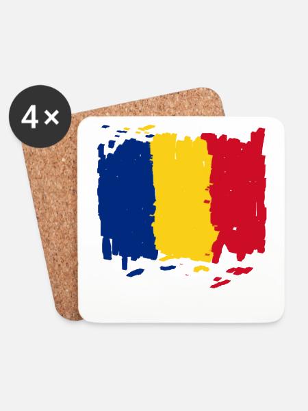 România paviljong - Romania flagg - Romania flagg - Brikker (sett med 4) - hvit