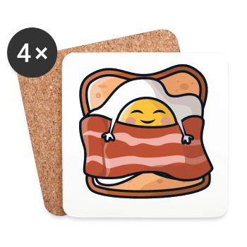 Petit déjeuner dormant / oeuf au plat, toast et bacon - Dessous de verre (lot de 4) - blanc - Devant