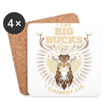 J'aime Big Bucks chasse chasseur cadeau de chasse - Dessous de verre (lot de 4) - blanc - Devant