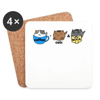 coffee, cats & books | Kaffee, Katzen & Bücher - Untersetzer (4er-Set) - Weiß - Vorne