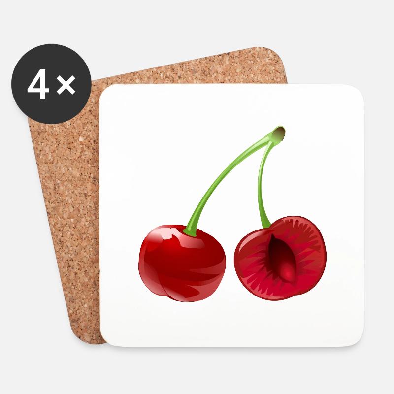 Kirsche Obst Frucht Cherry Fruit - Untersetzer (4er-Set) - Weiß