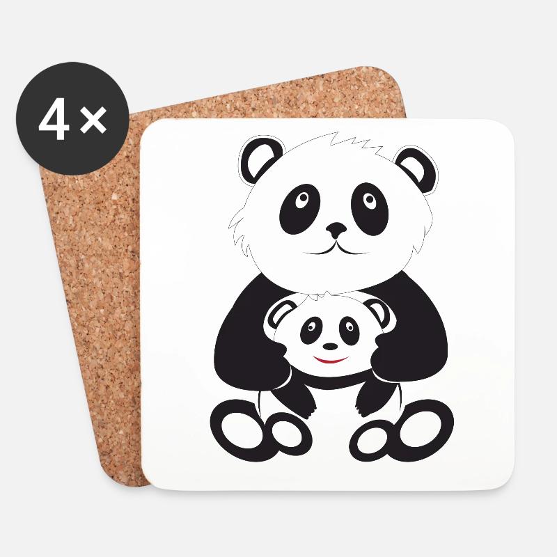 Panda Mama/Papa und Kind - Untersetzer (4er-Set) - Weiß