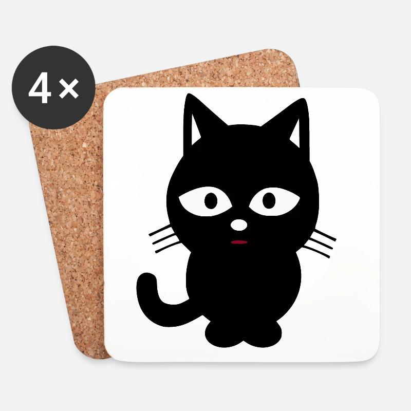 schwarze Katze - Untersetzer (4er-Set) - Weiß