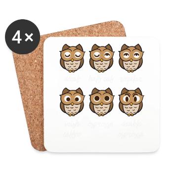 Different moods of the coffee owl - Coasters (set of 4) - white - Front