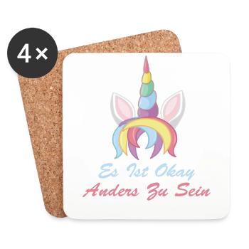 Lustiges Einhorn Geschenk Anders sein Unicorn Okay - Untersetzer (4er-Set) - Weiß - Vorne