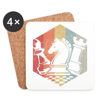 Vintage, échecs, figures, échiquier, cadeau - Dessous de verre (lot de 4) - blanc - Devant