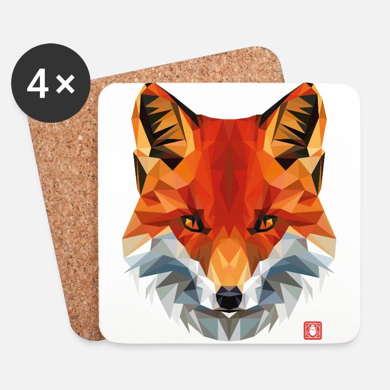 geometrischer Fuchs - Untersetzer (4er-Set) - Weiß