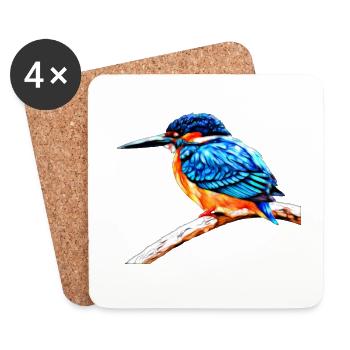Kingfisher - Martin-pêcheur - Dessous de verre (lot de 4) - blanc - Devant