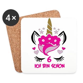 Einhorn - I'm already 6 - birthday 6 years - Coasters (set of 4) - white - Front