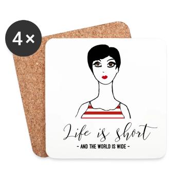 La vie est courte et le monde est large - Dessous de verre (lot de 4) - blanc - Devant