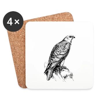Cadeau de chemise de dessin chasse oiseau faucon - Dessous de verre (lot de 4) - blanc - Devant