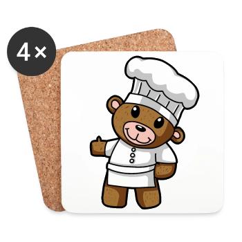 Culinary Art Teddy Chef Kitchen Drawing Comic Bear - Coasters (set of 4) - white - Front