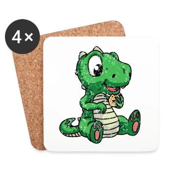 Kleiner Dino mit einen Keks Retro Vintage - Untersetzer (4er-Set) - Weiß - Vorne