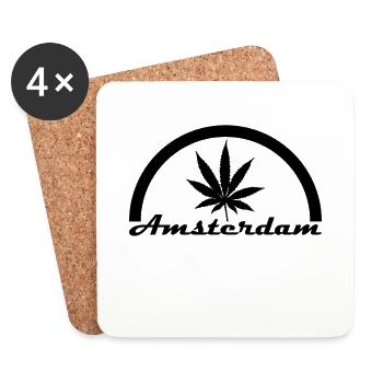 Amsterdam Holland Logo Hemp Marijuana Cadeau - Dessous de verre (lot de 4) - blanc - Devant