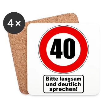40ème anniversaire panneau de signalisation attention cadeau - Dessous de verre (lot de 4) - blanc - Devant