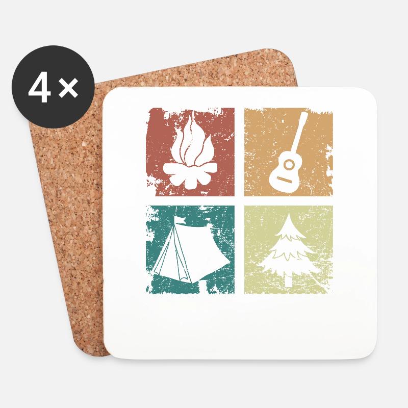 Camping Zelten Lagerfeuer Gitarre Wald Geschenk - Untersetzer (4er-Set) - Weiß