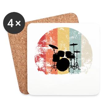 Batterie Drummer Retro Grunge Gift Drums - Dessous de verre (lot de 4) - blanc - Devant