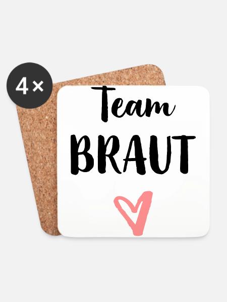 Team Braut Herz Junggesellenabschied - Untersetzer (4er-Set) - Weiß