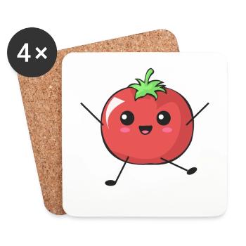 Cartoon tomato chibi vegan vegetarian gift - Coasters (set of 4) - white - Front