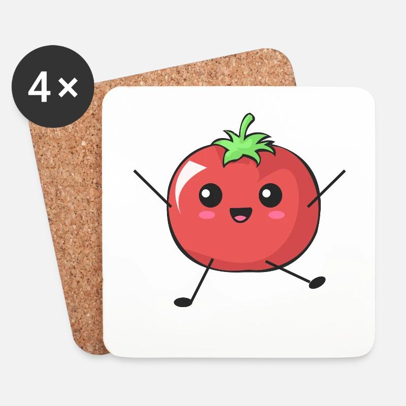 Comic Tomate Chibi vegan vegetarisch Geschenk - Untersetzer (4er-Set) - Weiß