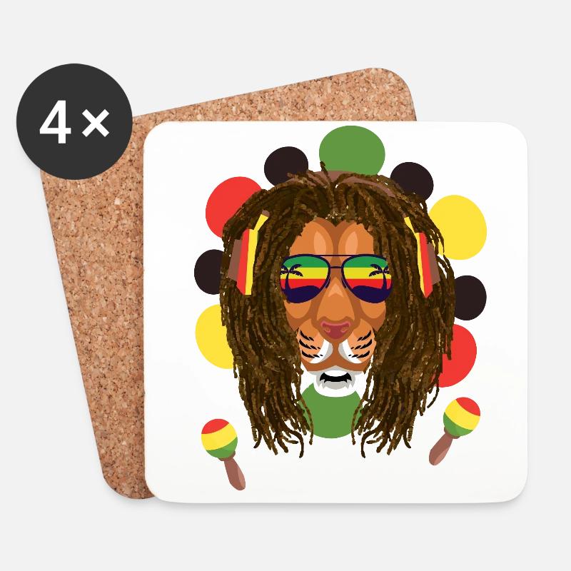 Reggae Lion - Untersetzer (4er-Set) - Weiß