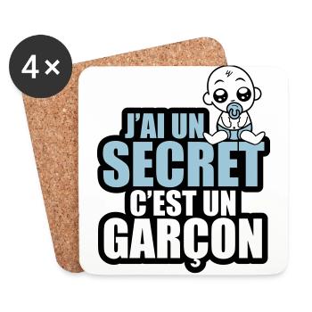 j'ai un secret c'est un garçon - Dessous de verre (lot de 4) - blanc - Devant
