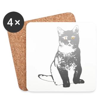 chat - Dessous de verre (lot de 4) - blanc - Devant