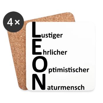 Leon, Namensbeschreibung Vorname - Untersetzer (4er-Set) - Weiß - Vorne