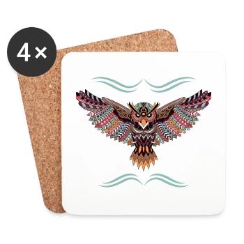 American Indian mosaic owl bird of prey gift - Coasters (set of 4) - white - Front