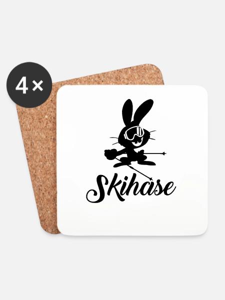 Skifahren Skihase - Untersetzer (4er-Set) - Weiß