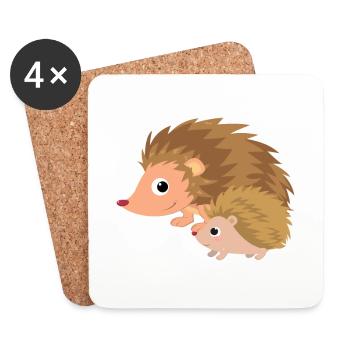 Igel mit Igelbaby - Untersetzer (4er-Set) - Weiß - Vorne