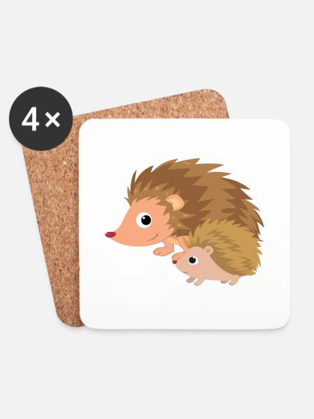 Hedgehog with hedgehog baby - Coasters (set of 4) - white