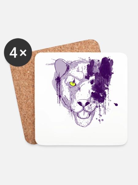 Panther Wild Cat Wild Katze Kunst Art - Untersetzer (4er-Set) - Weiß