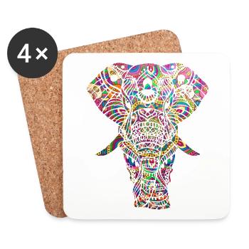 YOGA, éléphant, méditation, cadeau, idée cadeau - Dessous de verre (lot de 4) - blanc - Devant