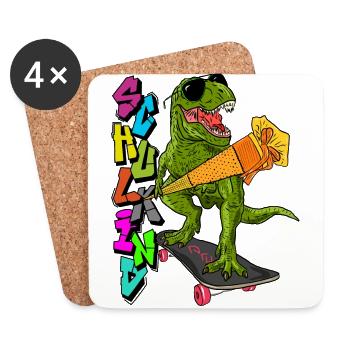 Skateboard Dino Schulkind in Grün - Untersetzer (4er-Set) - Weiß - Vorne