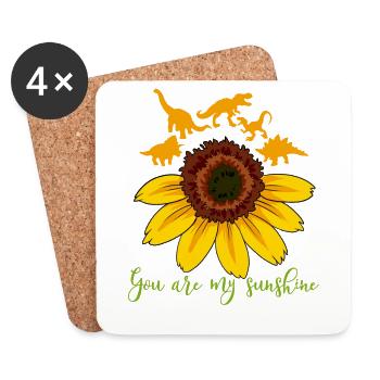 Dinosaurier Dino Sonnenblume Blume Sonnenschein - Untersetzer (4er-Set) - Weiß - Vorne