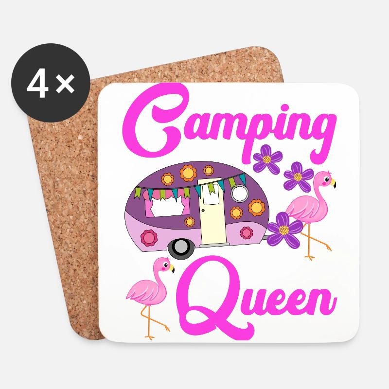 Camping Queen Flamingo Wohnwagen Camper Geschenk - Untersetzer (4er-Set) - Weiß