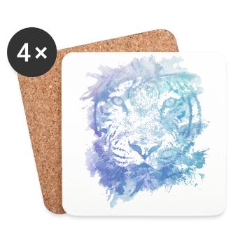 Tiger Face - Abstract Creative Watercolor Style - Coasters (set of 4) - white - Front