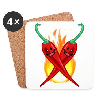 Chilli Peperoni Gewürz kochen Küche Speise Nahrung - Untersetzer (4er-Set) - Weiß - Vorne