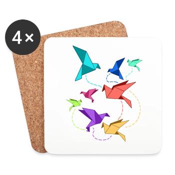 Origami Papier Kranich Faltkunst Falten Vögel - Untersetzer (4er-Set) - Weiß - Vorne