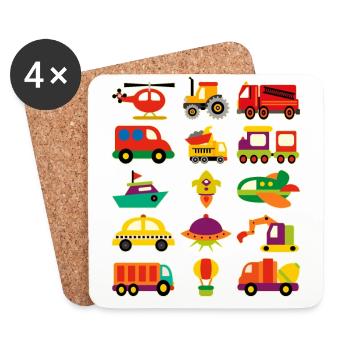 Véhicules garçons tracteur pompiers train avion OVNI - Dessous de verre (lot de 4) - blanc - Devant