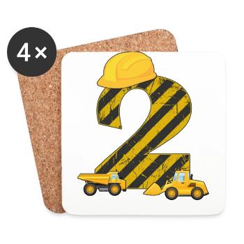 2. Geburtstag Bagger 2 Jahre Bauarbeiter Geschenk - Untersetzer (4er-Set) - Weiß - Vorne