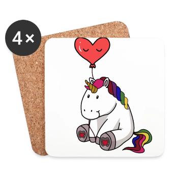 Einhorn mit Herzluftballon - Untersetzer (4er-Set) - Weiß - Vorne