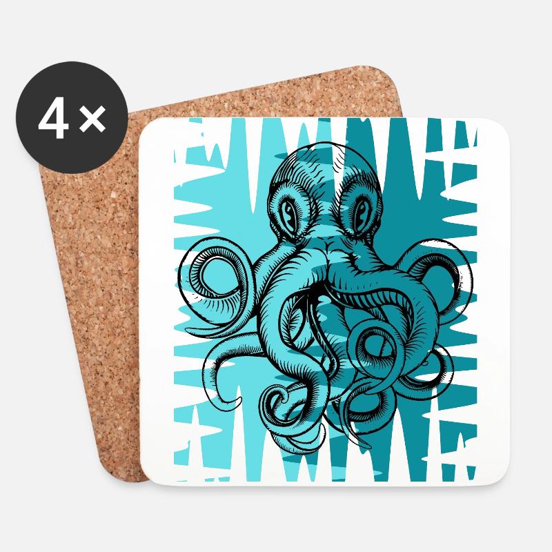 Octopus Tintenfisch - Untersetzer (4er-Set) - Weiß
