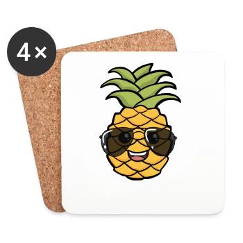 Funny pineapple with very cool glasses - Coasters (set of 4) - white - Front