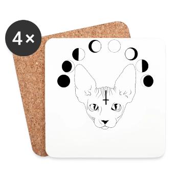 Chat Sphinx en Métal Noir | tourné croix Satan - Dessous de verre (lot de 4) - blanc - Devant