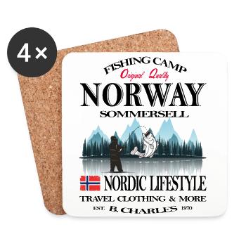 Norvège, Norvège, Norvège, pêche, vacances, cadeau, cool - Dessous de verre (lot de 4) - blanc - Devant