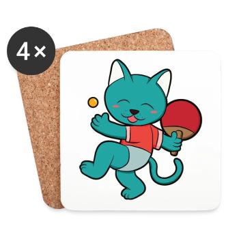 Funny Cat Table Tennis Player Gift Girl - Coasters (set of 4) - white - Front