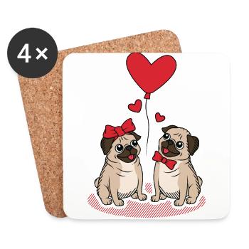 Pug couple sweet love pug dogs love heart - Coasters (set of 4) - white - Front
